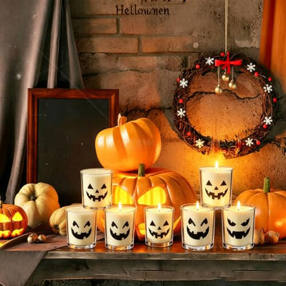Halloween Glass Candle Jars with Lids - Scary Pumpkin Face, 12 Pack
