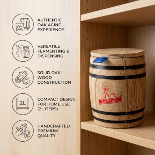2L Solid Wood Oak Aging Barrel for Spirits and Fermentation - Rustic Home Bar