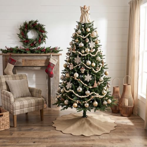 Scalloped Christmas Tree Skirt Linen Burlap 36 Inch Farmhouse Rustic Decor