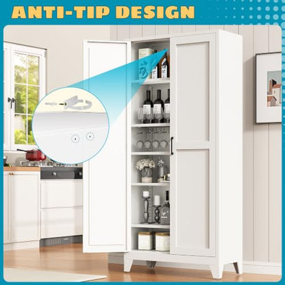 75-Inch Kitchen Pantry Cabinet with 5 Adjustable Steel Shelves - Rumetol
