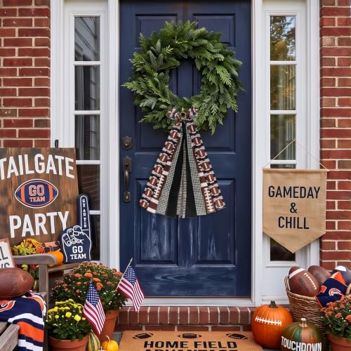 Football Wreath Bow Black White Plaid Maple Leaf Decoration for Game Day