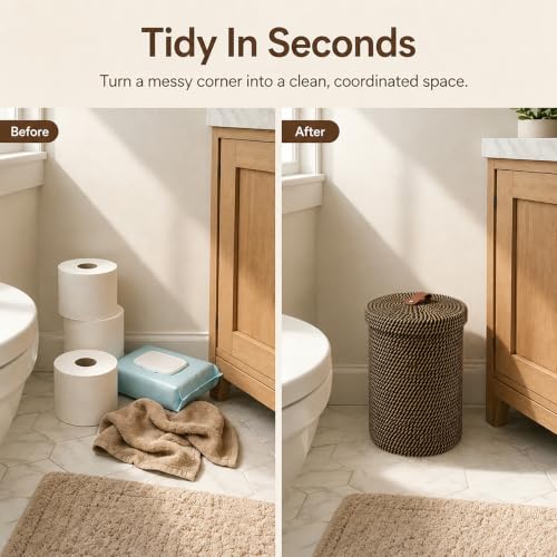 Freestanding Cotton & Jute Toilet Paper Holder with Lid - Khaki