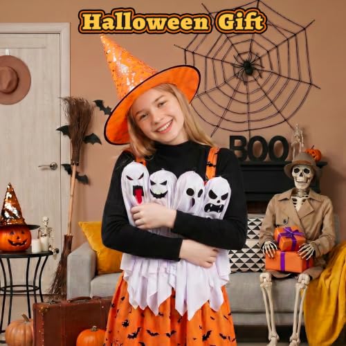 Halloween Outdoor Indoor Hanging Ghost Decorations - 4 Pack with Warm Light & DIY Arms