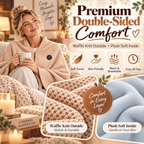 USB Heated Shawl Wrap for Women - White, Portable & Adjustable 3-Heat Settings