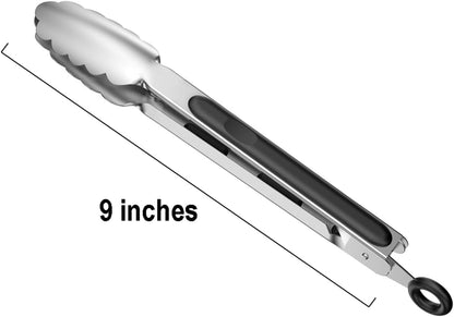 Skiennix 9-Inch Stainless Steel Kitchen Tongs - Locking Design with Non-Slip Grip