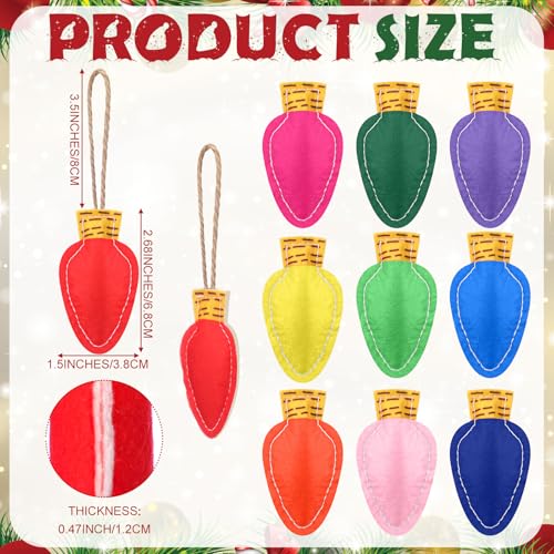 Christmas Felt Light Bulb Ornaments - Set of 20 with Hanging Lanyards