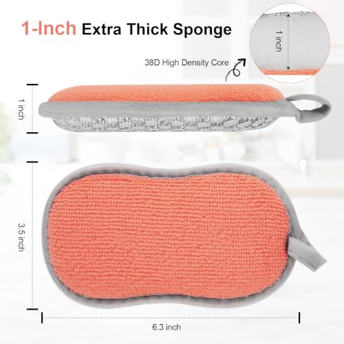 Dual-Sided Kitchen Sponge for Dishwashing and Cleaning - Non Scratch, Reusable, Thick Absorbent
