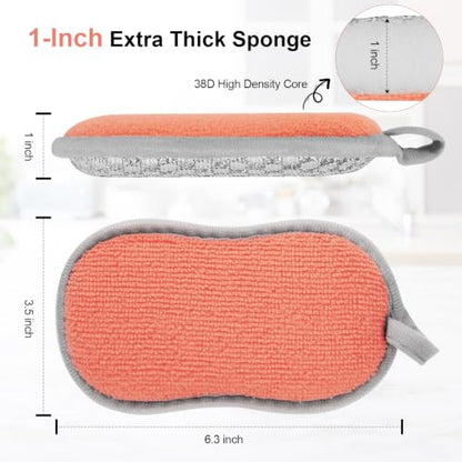 Dual-Sided Kitchen Sponge for Dishwashing and Cleaning - Non Scratch, Reusable, Thick Absorbent