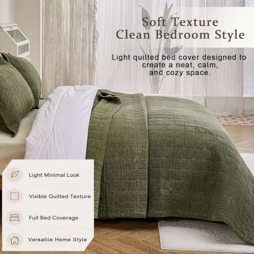 Olive Green Oversized King Cotton Quilt Set 120x120 Breathable Bedspread with 2 Pillow Shams