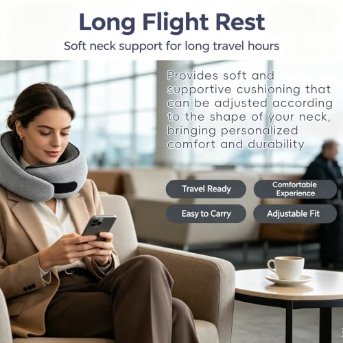 Travel Pillow for Airplanes Light Gray Memory Foam Neck Support with 360° Support