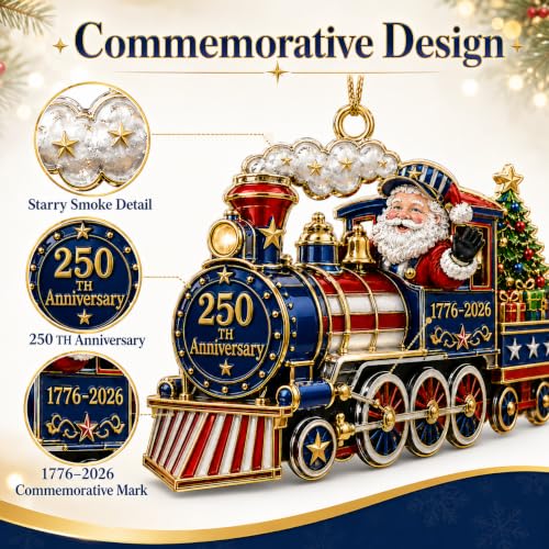 Santa Train 250 Anniversary Christmas Ornament Acrylic Patriotic USA Celebration