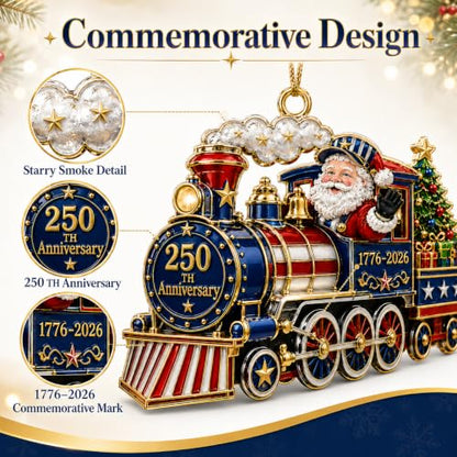 Santa Train 250 Anniversary Christmas Ornament Acrylic Patriotic USA Celebration