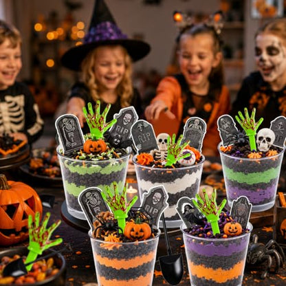 Halloween Graveyard Dessert Cups Kit with Spooky Decorations for Party Treats