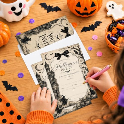 Vintage Gothic Halloween Party Invitations with Envelopes - Dark Victorian