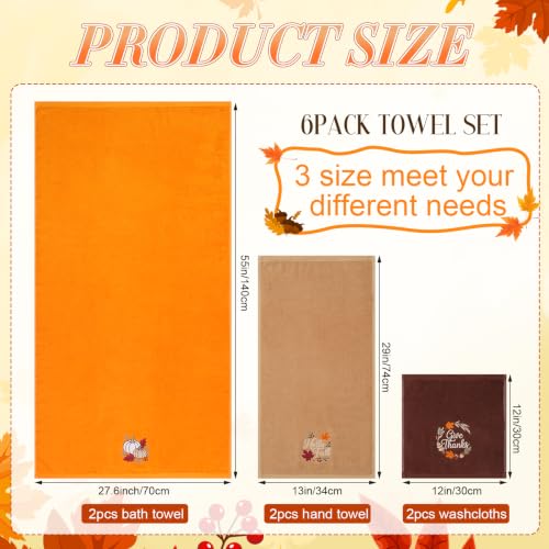 Autumn Harvest Pumpkin Bathroom Towel Set 6 Piece - Fall Decor Cotton