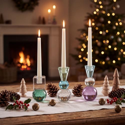 3 Pcs Glass Candle Holders Set Christmas Decor Modern Taper Stand