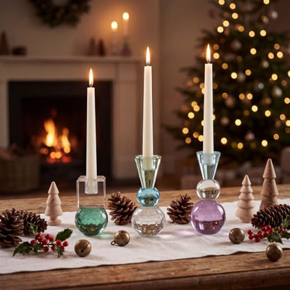 3 Pcs Glass Candle Holders Set Christmas Decor Modern Taper Stand