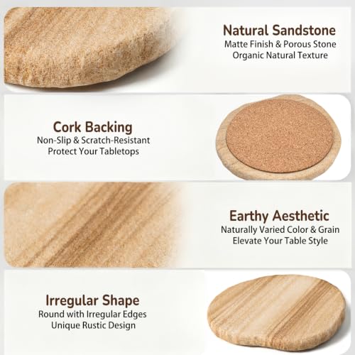 Absorbent Sandstone Coasters Set of 8 - Irregular Edge 4 Inch Round - Variation of 8