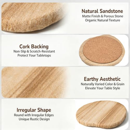 Absorbent Sandstone Coasters Set of 8 - Irregular Edge 4 Inch Round - Variation of 8