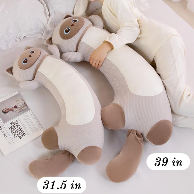 Grey Long Cat Plush Body Pillow for Side Sleep Support 39in