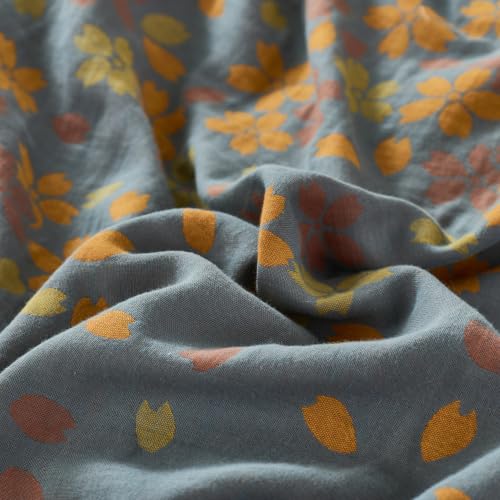 Vintage Cottage Botanical Muslin Bedding Queen Set with Pillowcases - Orange, Yellow, Blue - 3 Pieces