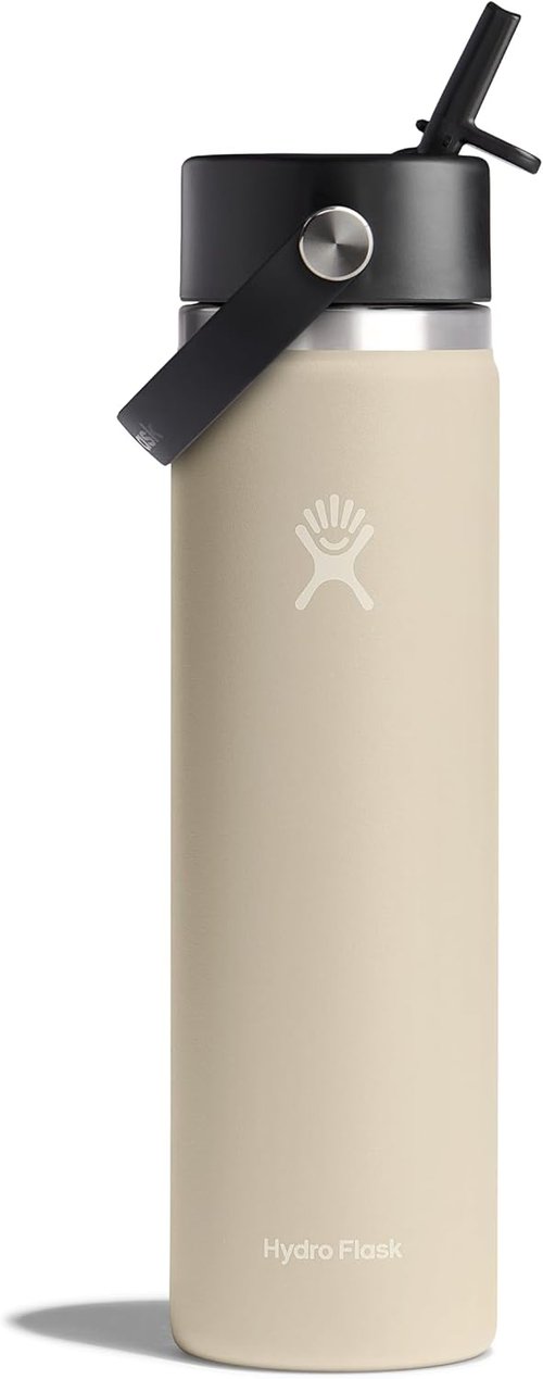 Hydro Flask Water Bottle - Insulated Stainless Steel - Leakproof Wide Straw Lid, 24 Oz Oat Tan