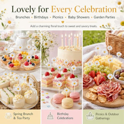 100PCS Daisy Floral Fruit Skewers Cocktail Picks for Food & Drinks