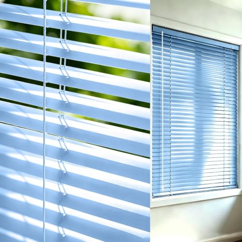 Sky Blue Aluminum Venetian Blinds Room Divider Horizontal Window Shades - Upgraded Light Control