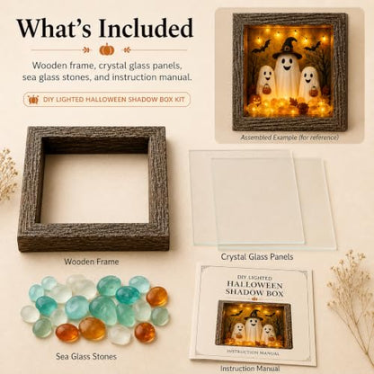 DIY Lighted Halloween Shadow Box Kit with Rustic Frame & Sea Glass - Magic Pot