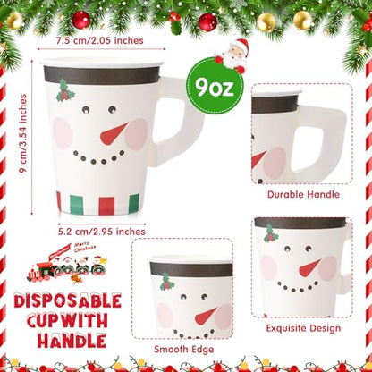 75 Pack Christmas Paper Cups with Handles - 9oz Disposable Holiday Cups