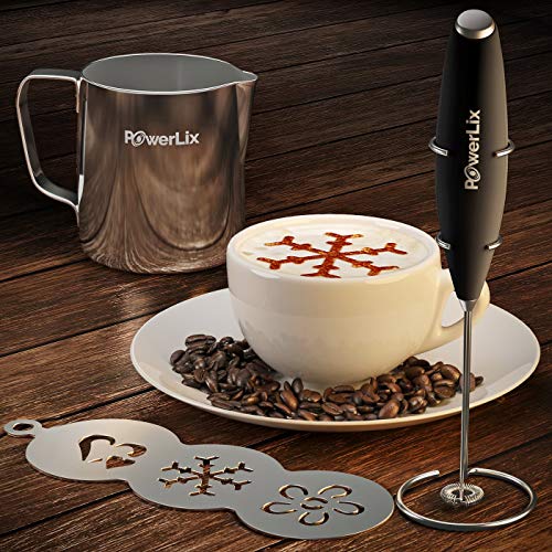 PowerLix Milk Frother With Stand Set Handheld Battery Operated Electric Foam Maker Frother Wand For Coffee, Latte, Cappuccino, Hot Chocolate, Durable Mini Drink Mixer With Stainless Steel Whisk