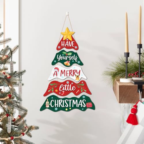 Have Yourself a Merry Little Christmas Hanging Signs Set of 5 - Colorful Wooden Holiday Decor