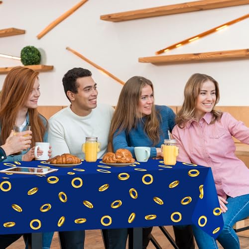 Blue with Gold Ring Tablecloths 3 Pack 54x84 Inch Disposable Waterproof Plastic
