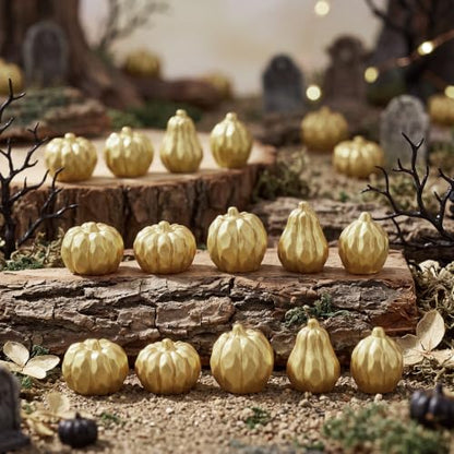 Mini Gold Resin Pumpkin Set - 50 Pieces Thanksgiving Craft Decor