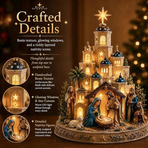 Lighted Nativity Scene Church Tower - Christmas Tabletop Decor - 1PC