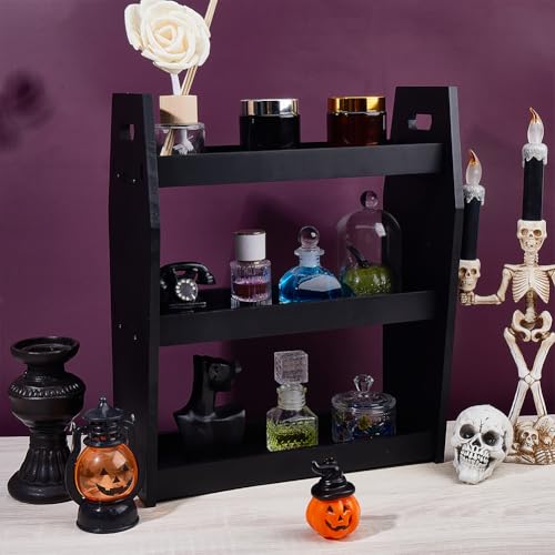 Gothic Coffin Makeup Shelf Organizer Black Beechwood Halloween Decor