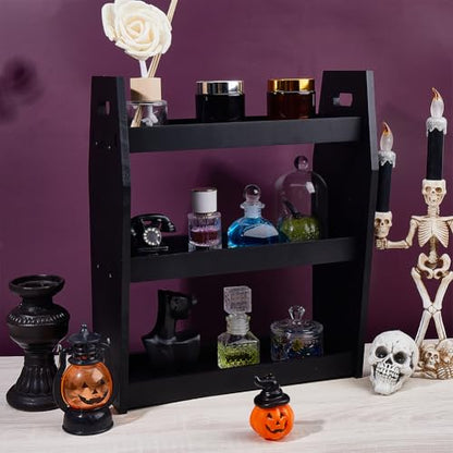 Gothic Coffin Makeup Shelf Organizer Black Beechwood Halloween Decor