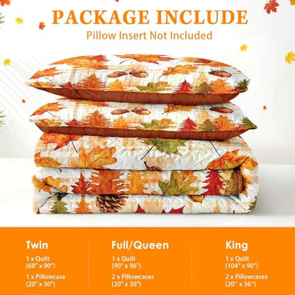 Queen Fall Quilt Set with Pillow Shams - Autumn Leaves Bedding, 3 Pieces