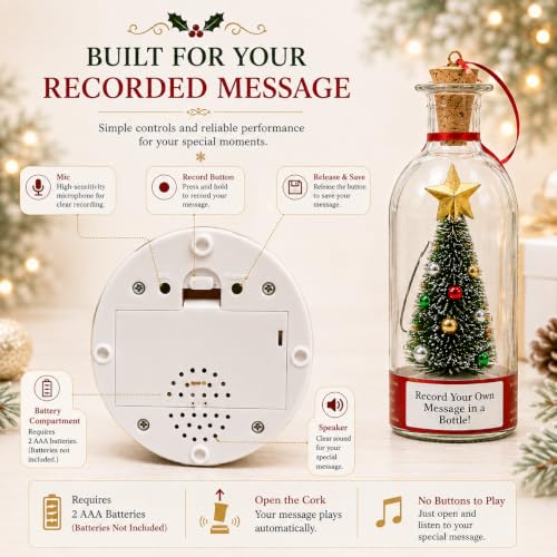 Recordable Christmas Tree Ornament with Bottle and Snow Scene - Green Variation
