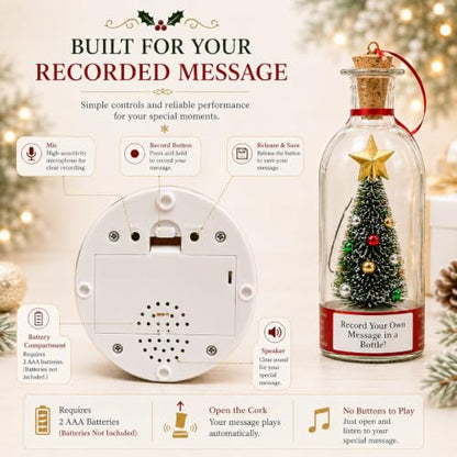 Recordable Christmas Tree Ornament with Bottle and Snow Scene - Green Variation
