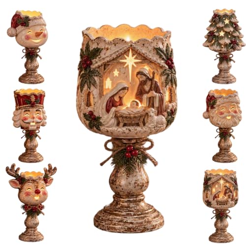 Nativity Candle Holder Collection - Rustic Farmhouse Resin Tealight Decor
