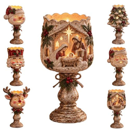 Nativity Candle Holder Collection - Rustic Farmhouse Resin Tealight Decor