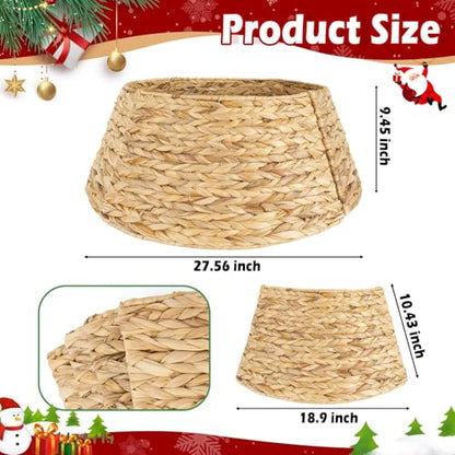 Round 27-Inch Rustic Woven Rattan Christmas Tree Collar - Natural Basket Cover for Artificial Xmas Tree