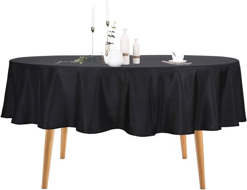 Ascoza 70-Inch Black Round Tablecloth - Durable Polyester for Weddings, Banquets & Parties