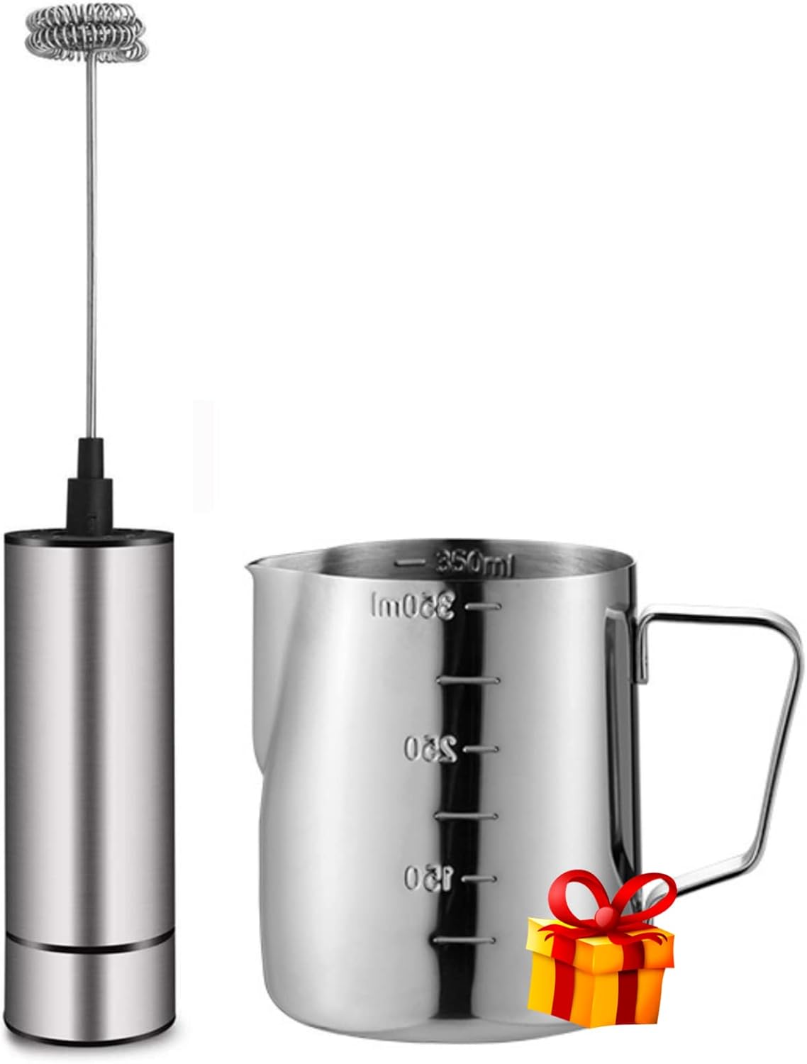 Skiennix Milk Frother - Handheld Battery Operated Coffee Foamer for Lattes & Cappuccinos | Stainless Steel Silver