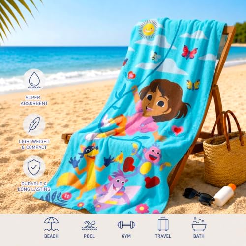 Kids Dora the Explorer Beach Towel Set - Soft Microfiber 28 x 58 Inches
