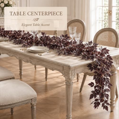 9FT Plum Cimicifuga Seeded Garland Artificial Fall Leaf Decor for Mantel