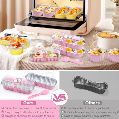 Pink Disposable Mini Loaf Pans with Lids & Spoons 30 Pack - 6.8oz Baking Tins