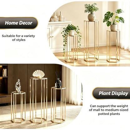 Gold Hexagon Pedestal Stands 3 Sizes for Party Decor, Cake & Centerpieces