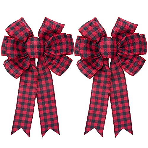 Large Red and Black Buffalo Plaid Wreath Bows - B Style 2pcs Christmas Farmhouse Decor